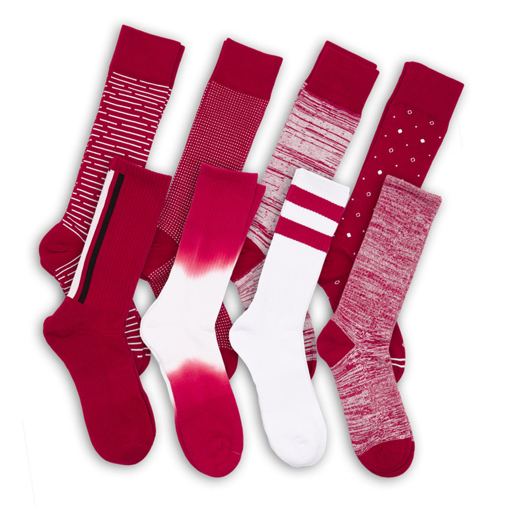 Cardinal / White Mixed Socks 8 Pack