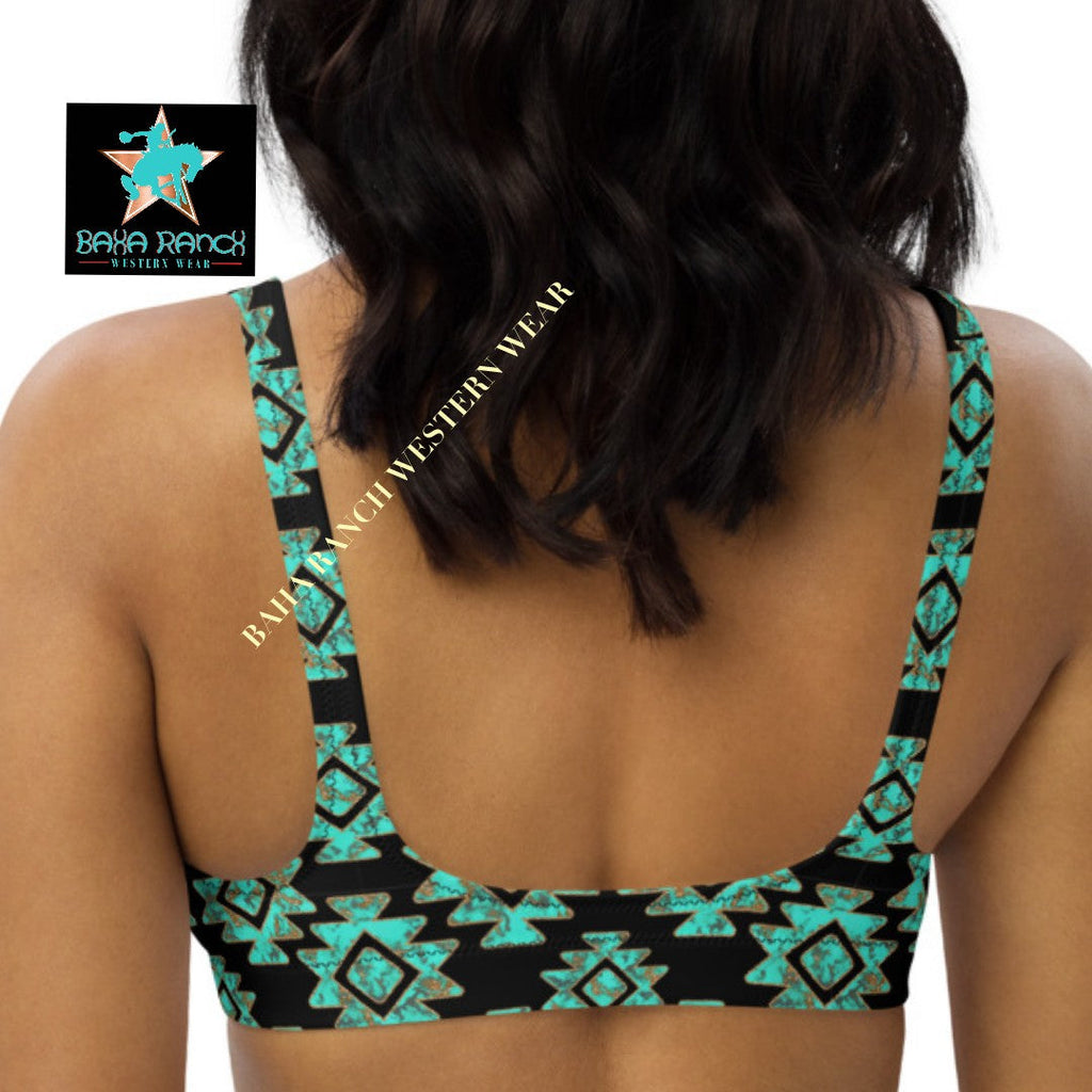 Baha Ranch Yeehaw Turquoise Aztec Bikini Top