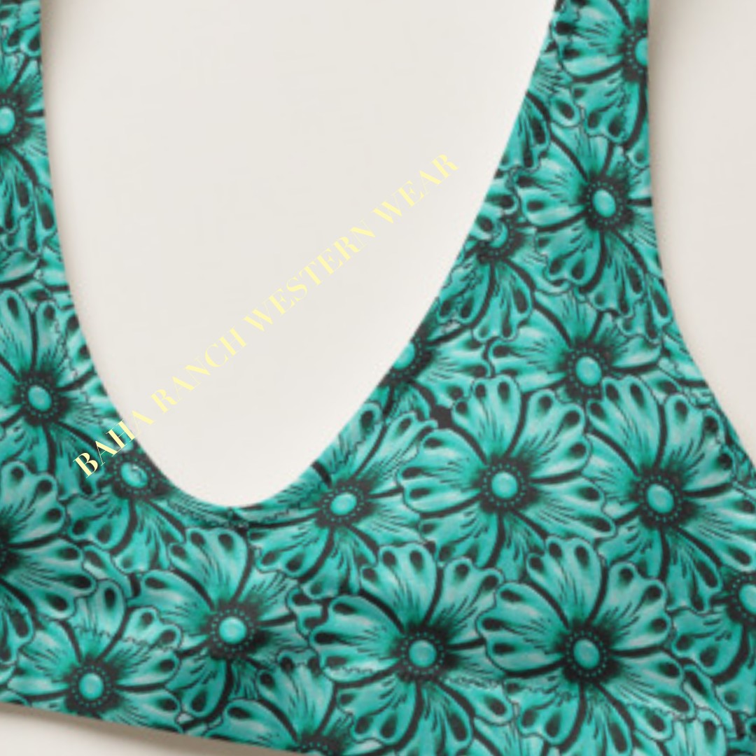 Baha Ranch Yeehaw Turquoise Floral Leather Print Bikini