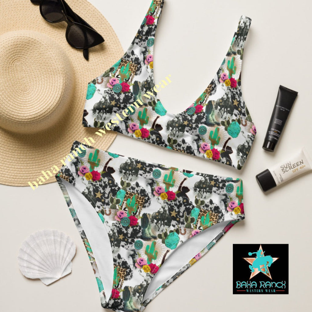 Baha Ranch Yeehaw Funky Cowgirl Collage Bikini