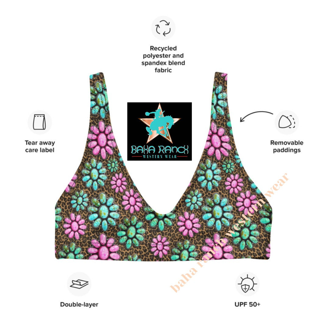 Baha Ranch Yeehaw Pink Turquoise Cowgirl Bikini Top