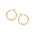 14k Yellow Gold Fancy Diamond Cut Slender Small Hoop Earrings (2x15mm)