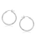14k White Gold Diamond Cut Hoop Earrings  (2x25mm)