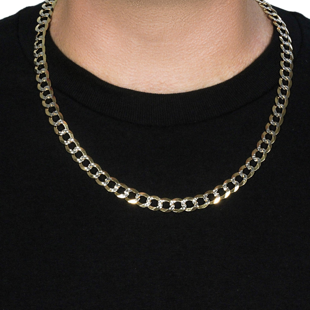 10 mm 14k Two Tone Gold Pave Curb Chain (9.70 mm)