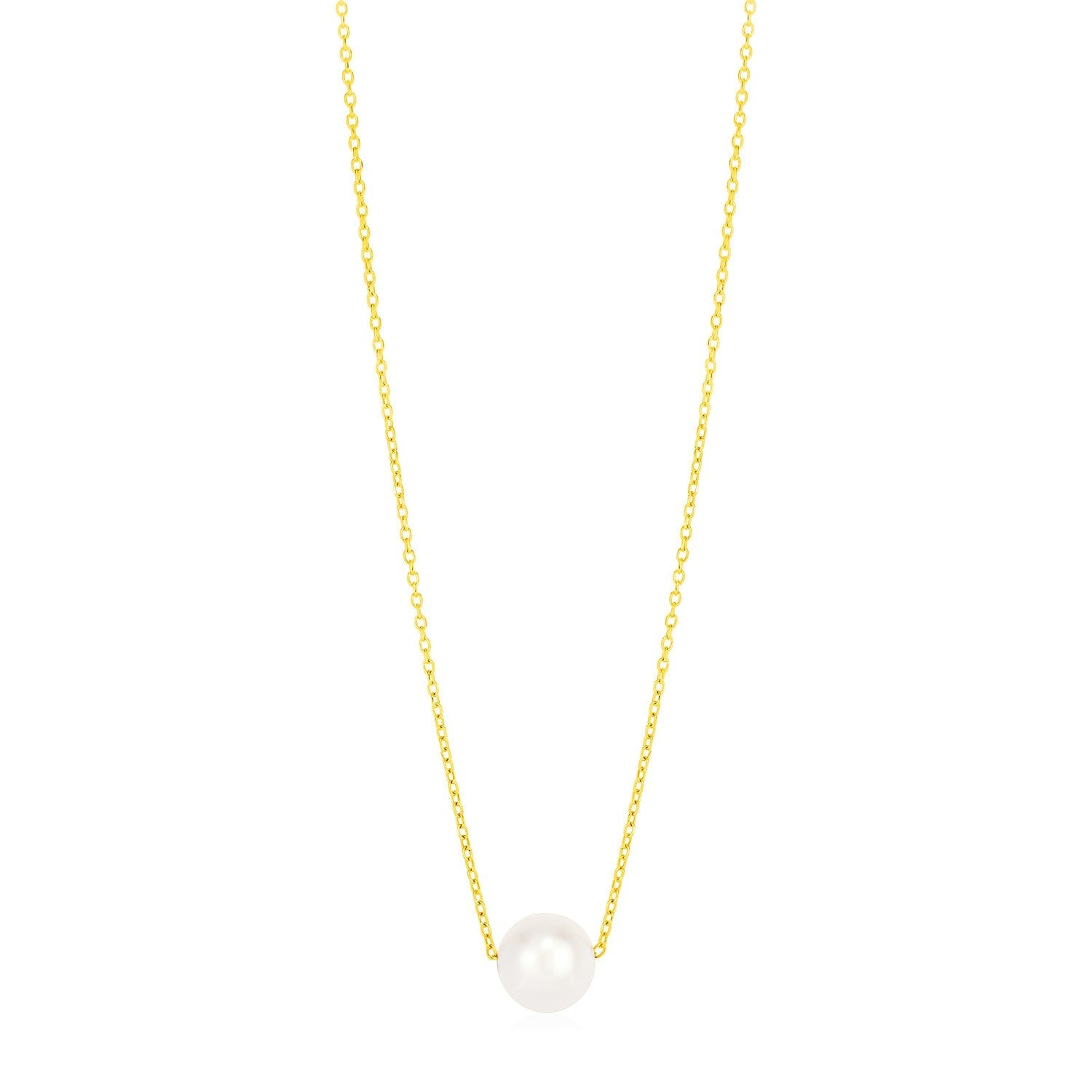 14k Yellow Gold 7mm Pearl Solitaire Necklace