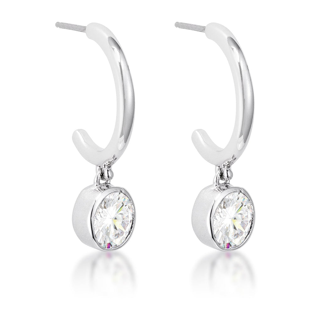 Avera 7mm Cz Plated Drop Hooplet Earrings in Silver