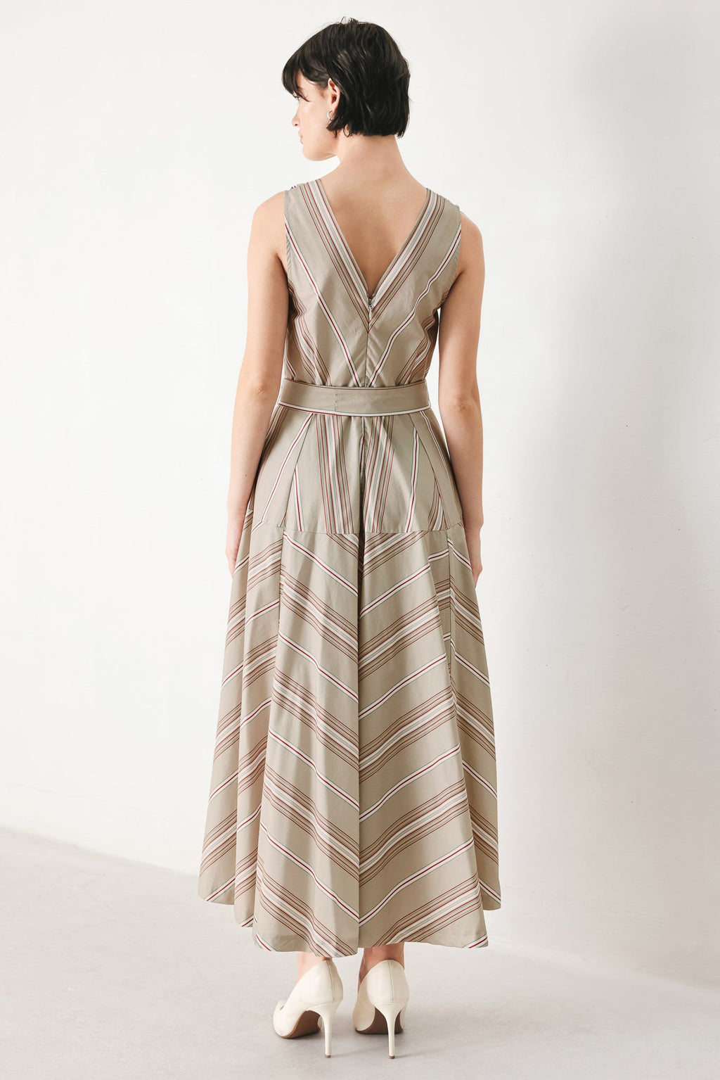 SWEET STRIPE WOVEN MIDI DRESS