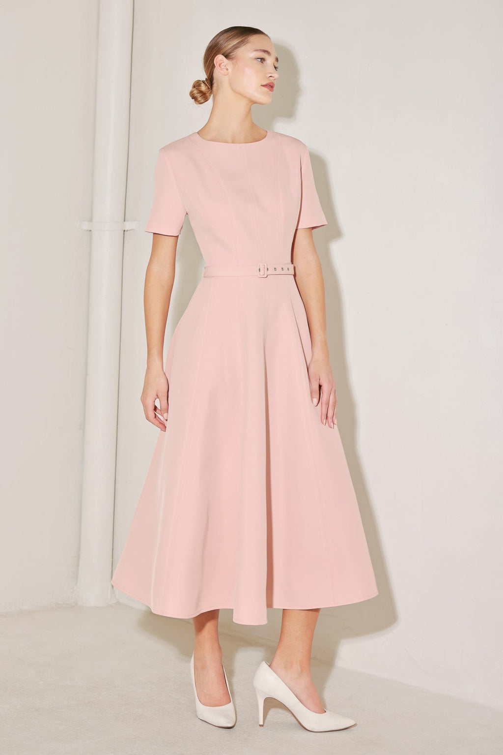 SPRING ICON PINK WOVEN MIDI DRESS