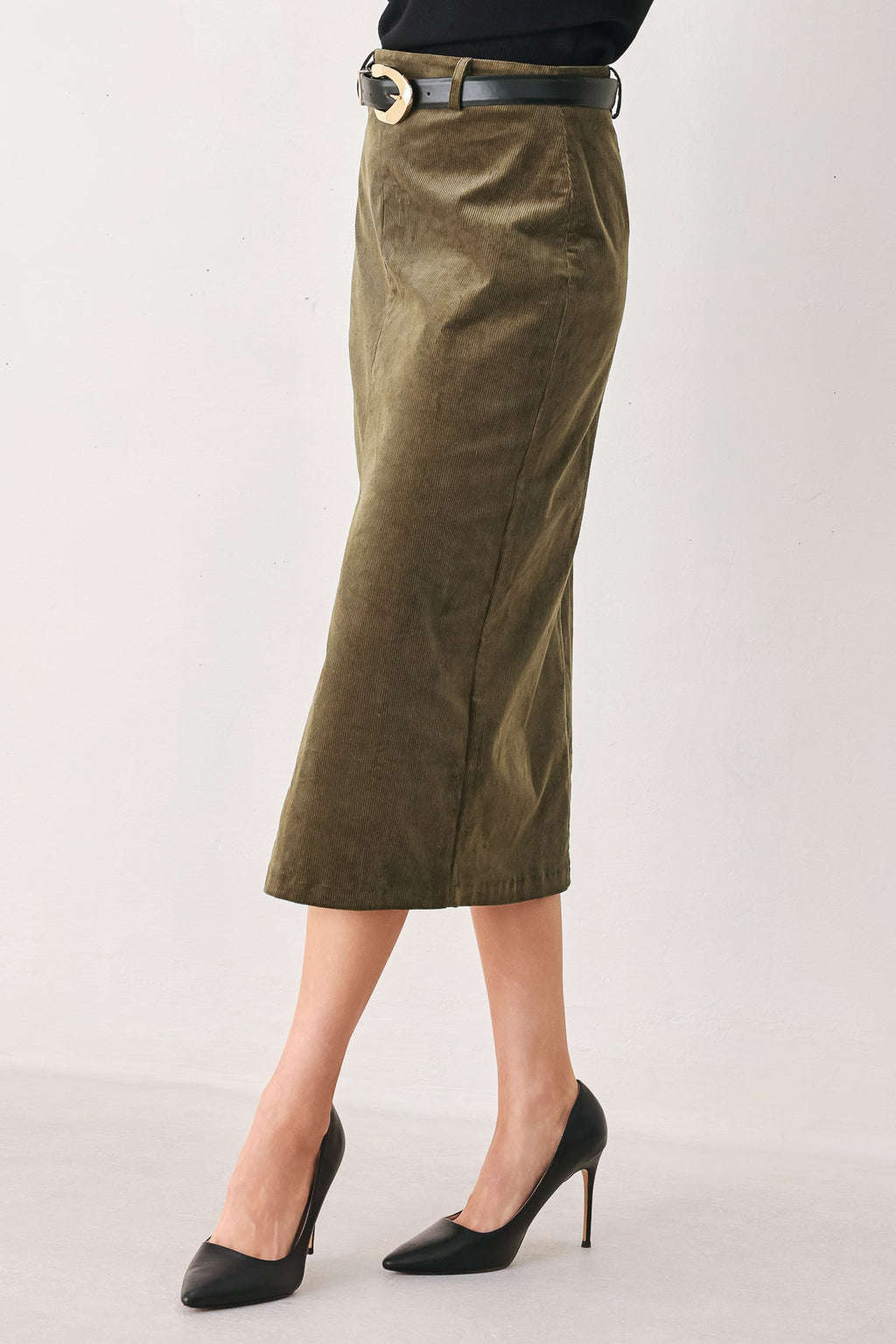 FERNWOOD BUCKLE-BELT MIDI SKIRT