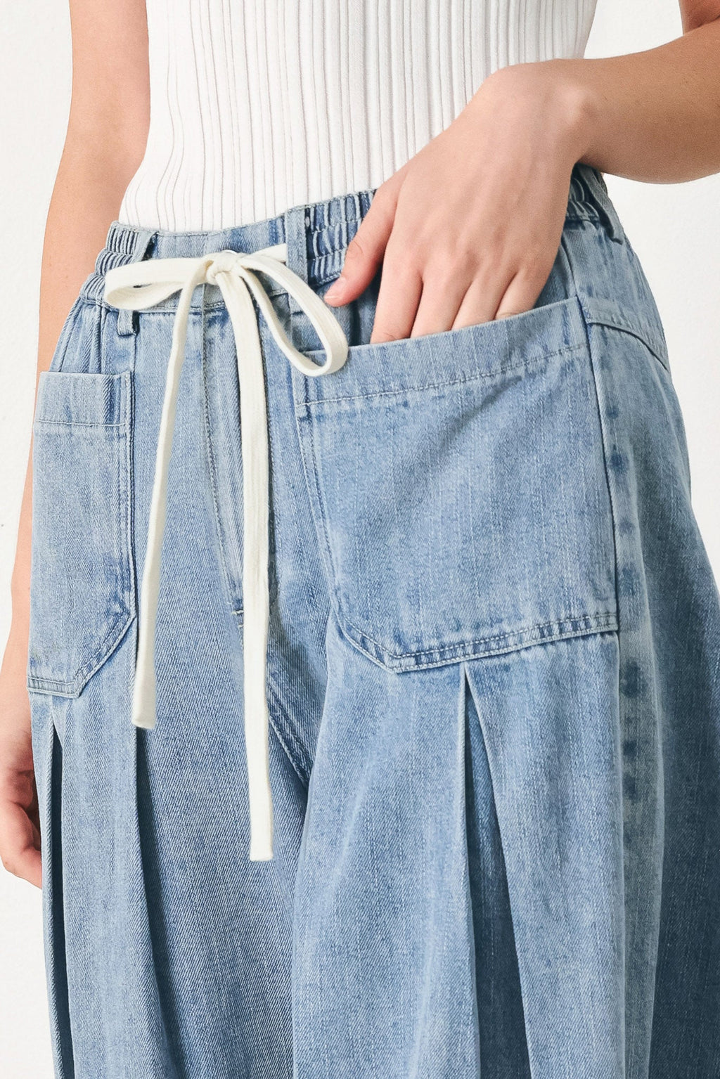 CLOUD WASH PALAZZO DENIM PANTS