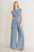 RUNNING IN DENIM JUMPSUIT