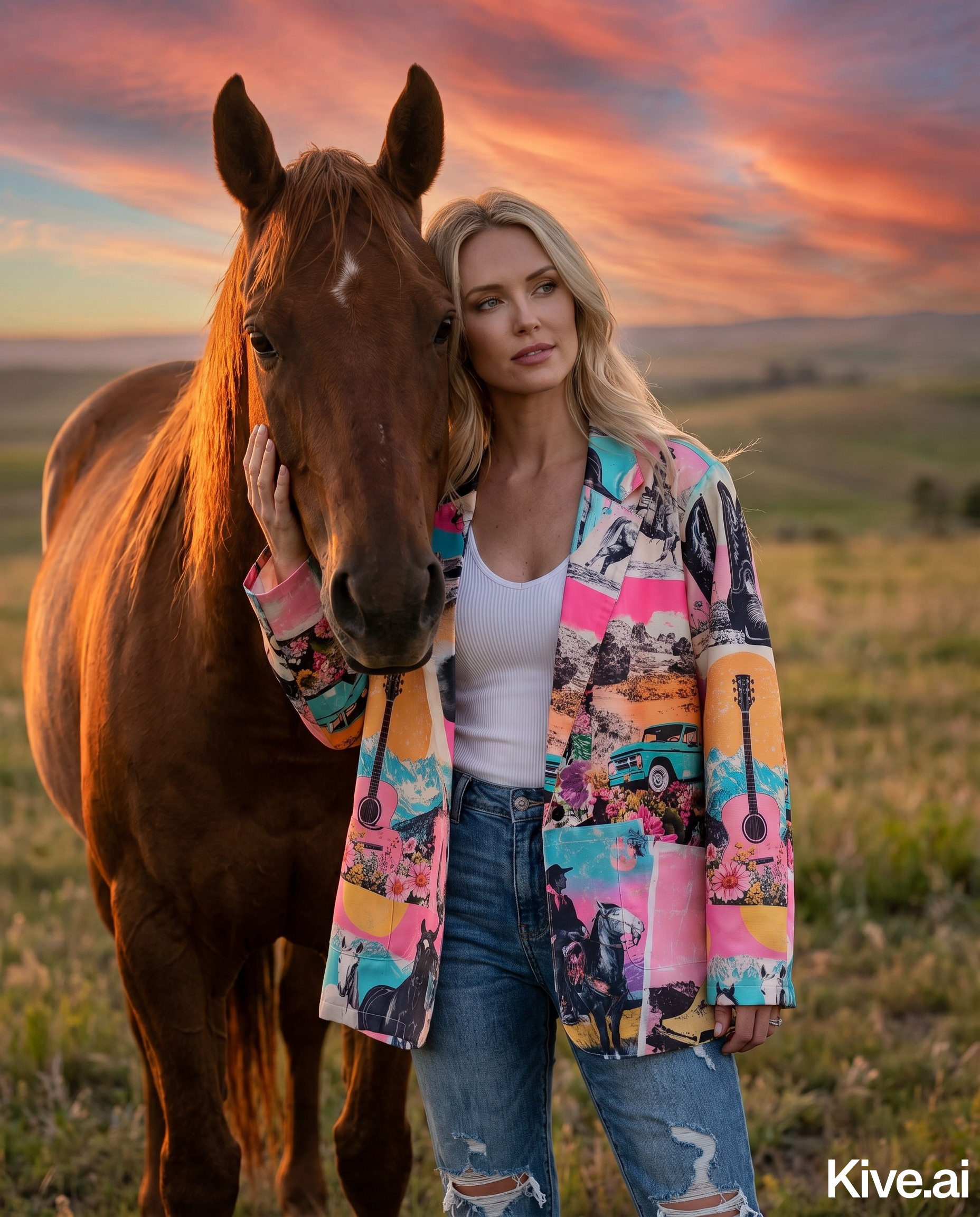 Baha Ranch Retro Pop Western Collage Blazer