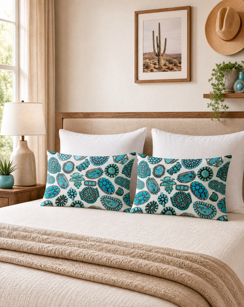 Baha Ranch Turquoise Crazy White Pillowcase Made in America
