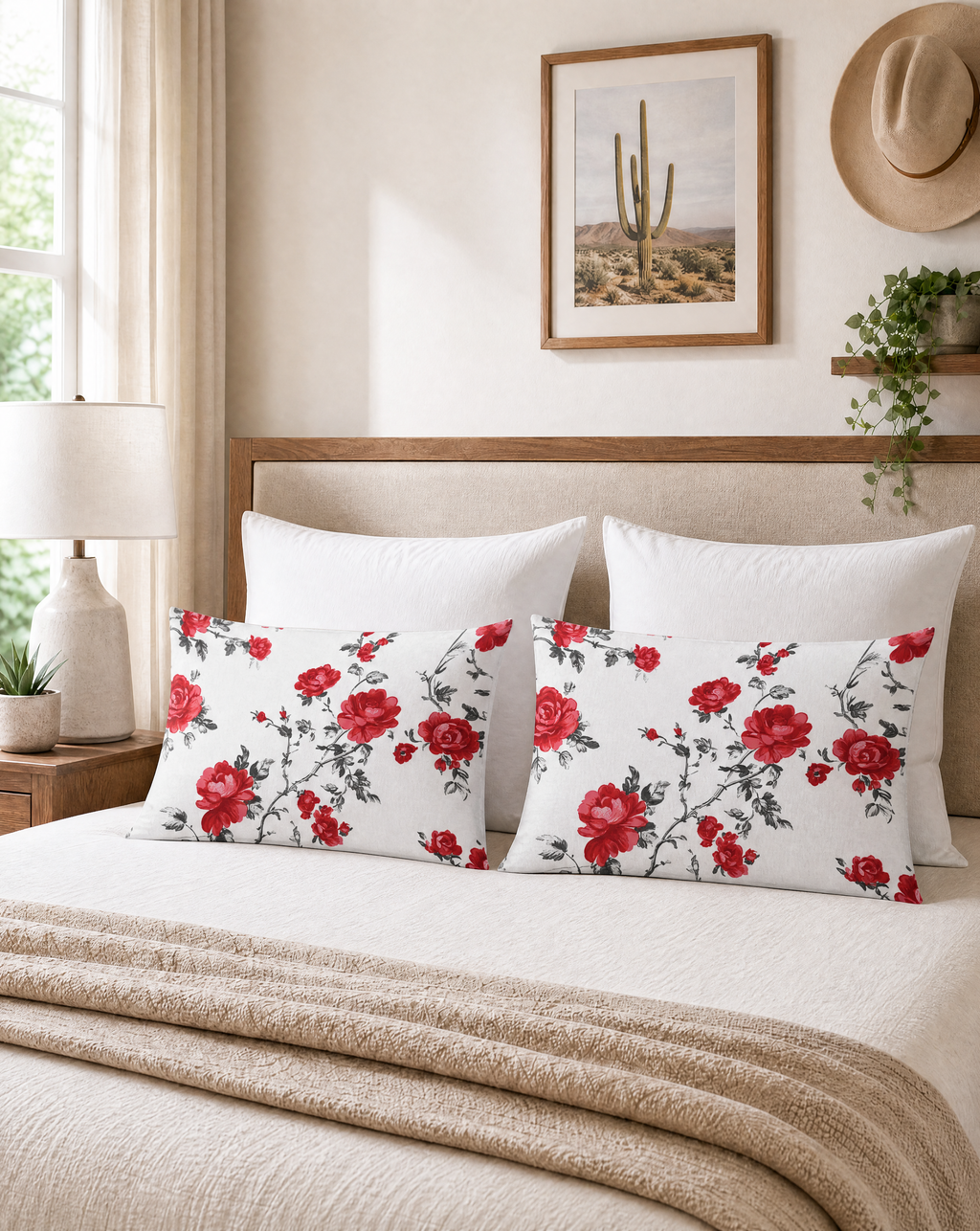 Baha Ranch Red Floral Pillowcase Made in America