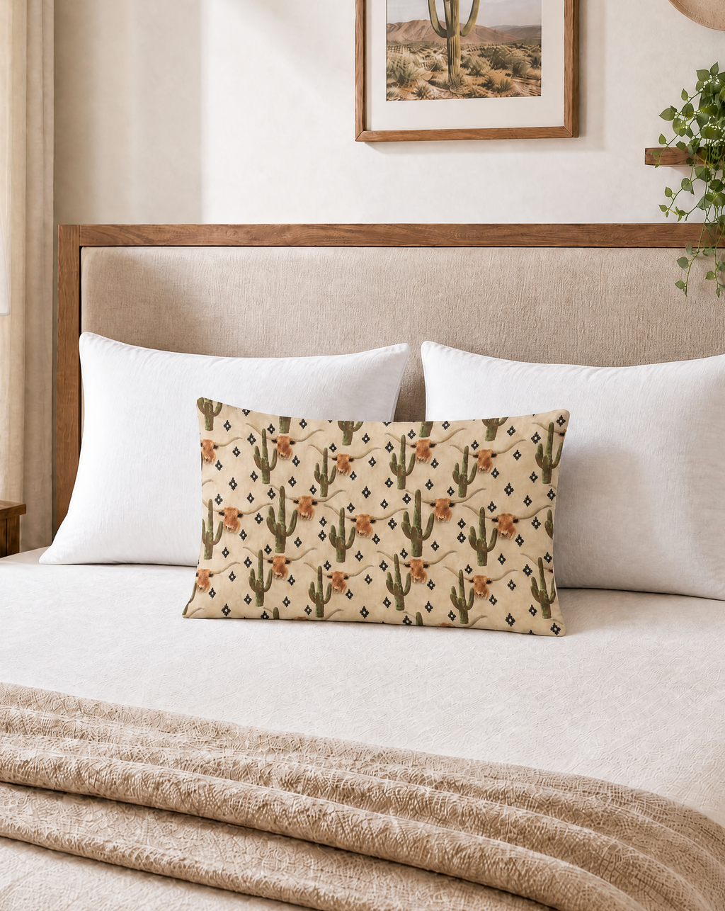 Baha Ranch Cactus Longhorn Pillow Case Made in America