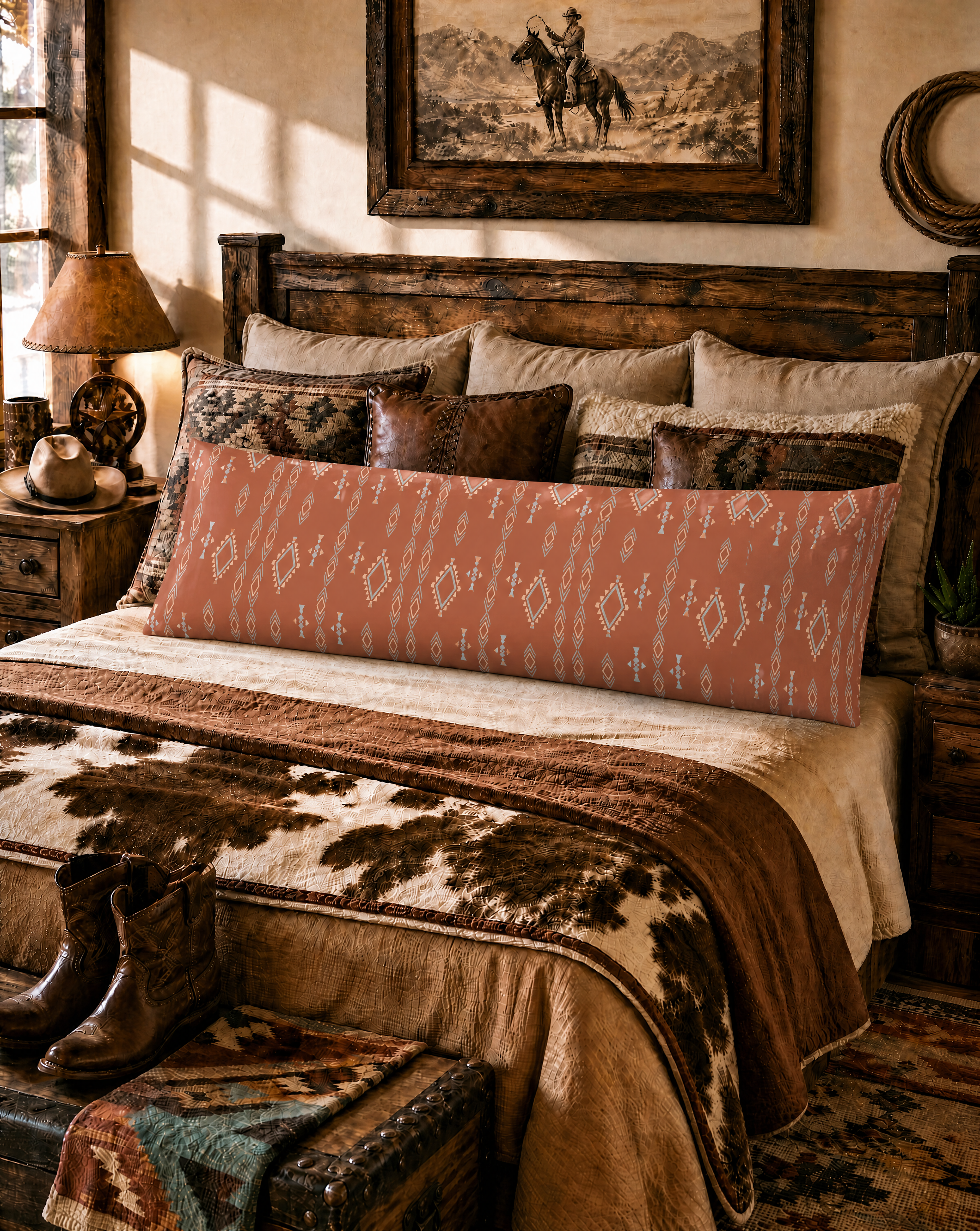 Baha Ranch Brown Aztec Body Pillow Cover Made in America