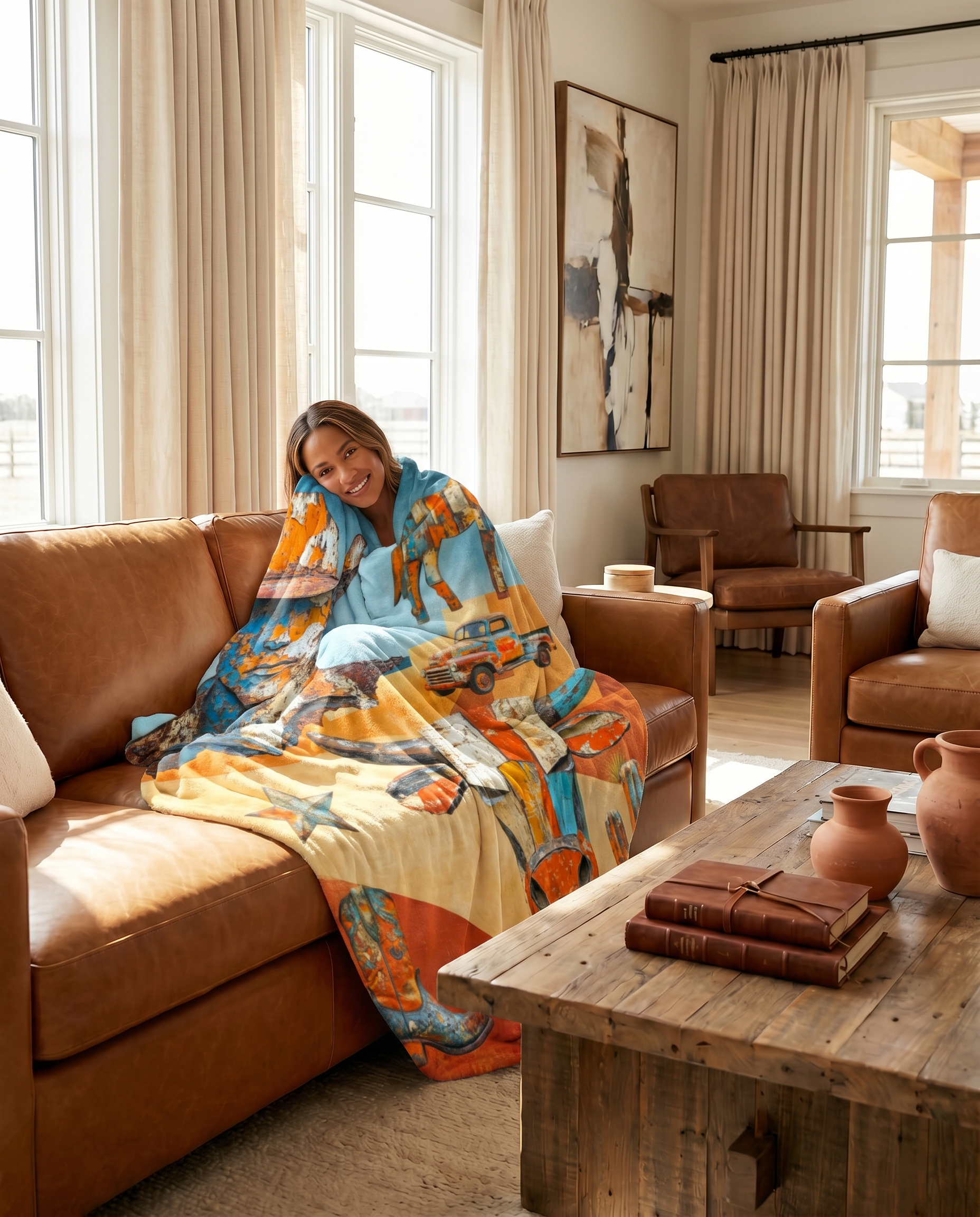 Baha Ranch Western Ways Rustic Throw Blanket 60x80 Ultra-Soft Micro Fleece Made in America