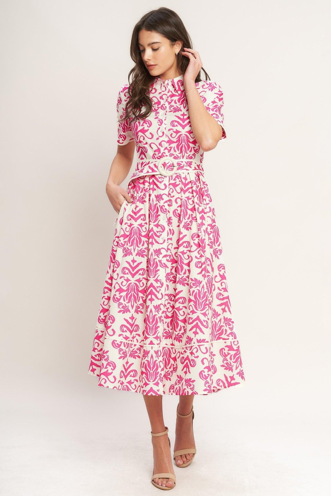 FESTA BLOSSOM WOVEN MIDI SHIRT DRESS
