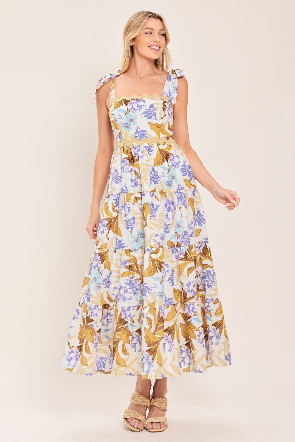 SOFTLY SUNKISSED WOVEN MIDI DRESS