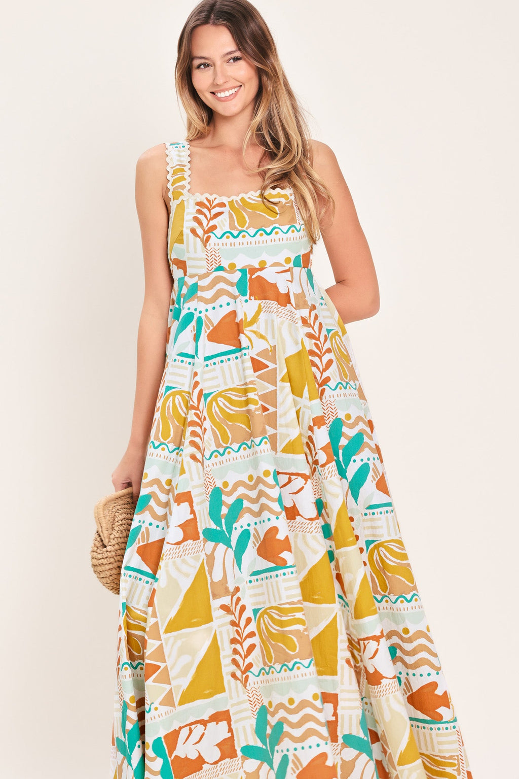 SUNSET MOSAIC WOVEN MIDI DRESS