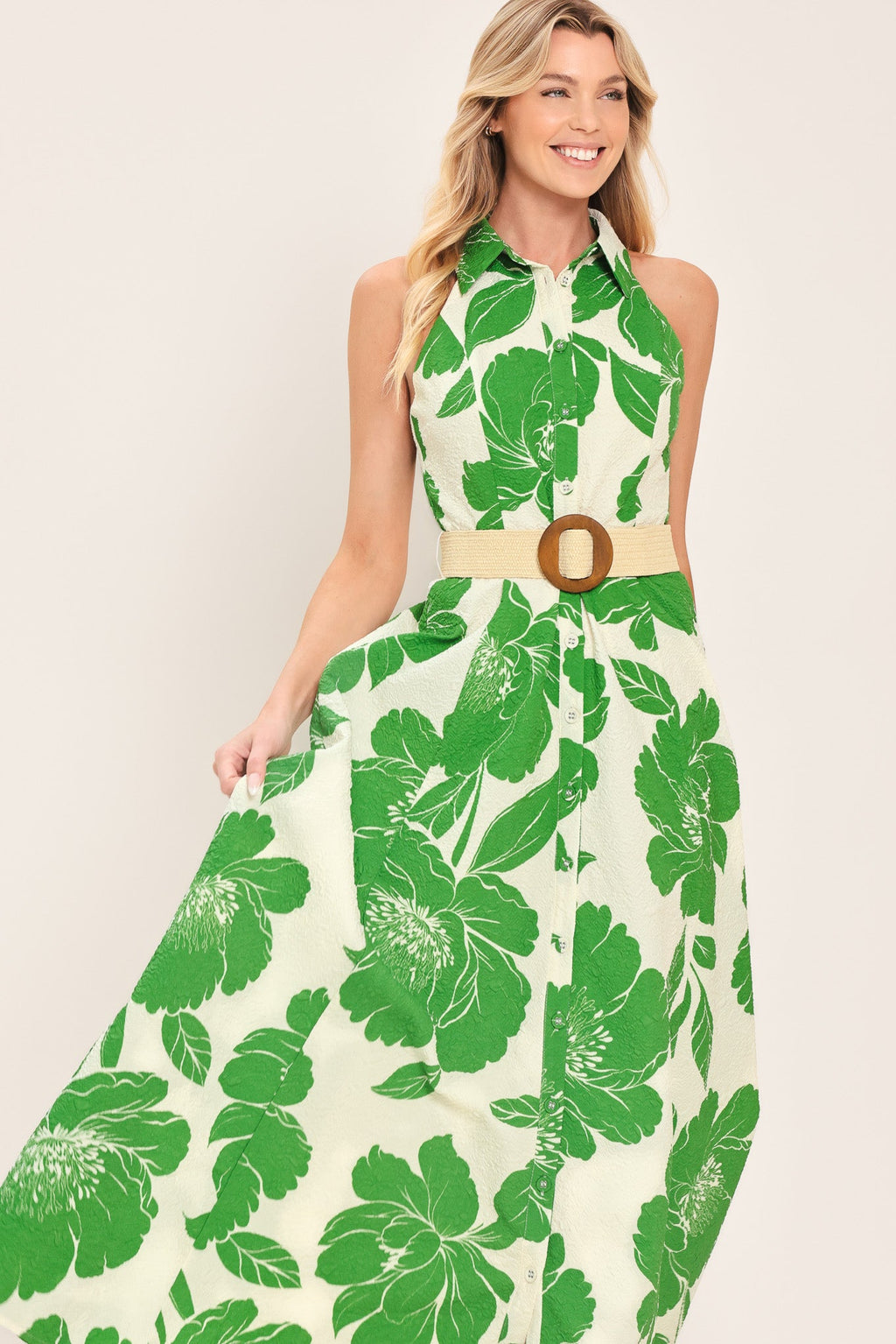 PALM ROYALE WOVEN MIDI DRESS