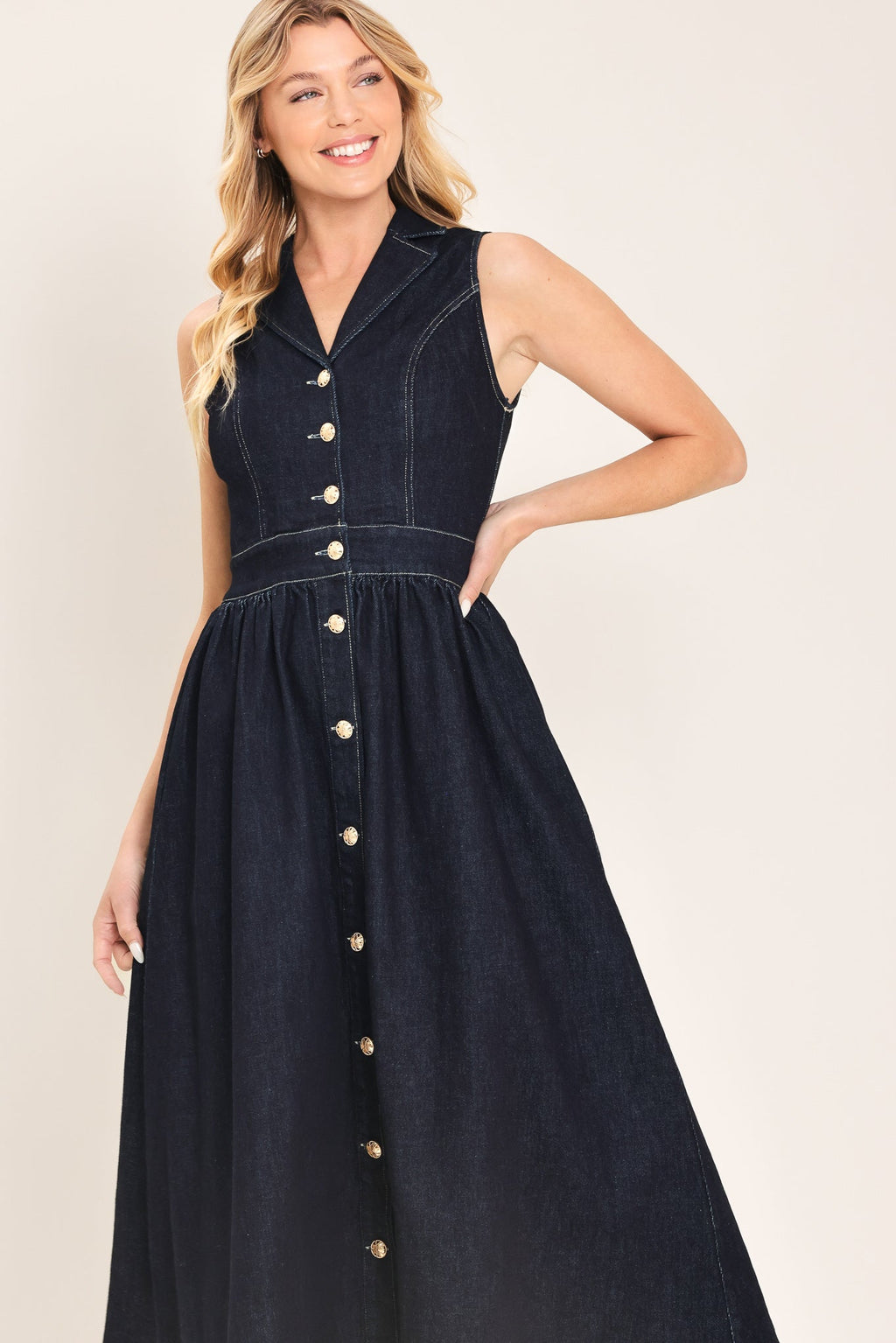 INDIGO CHARM DENIM MIDI DRESS