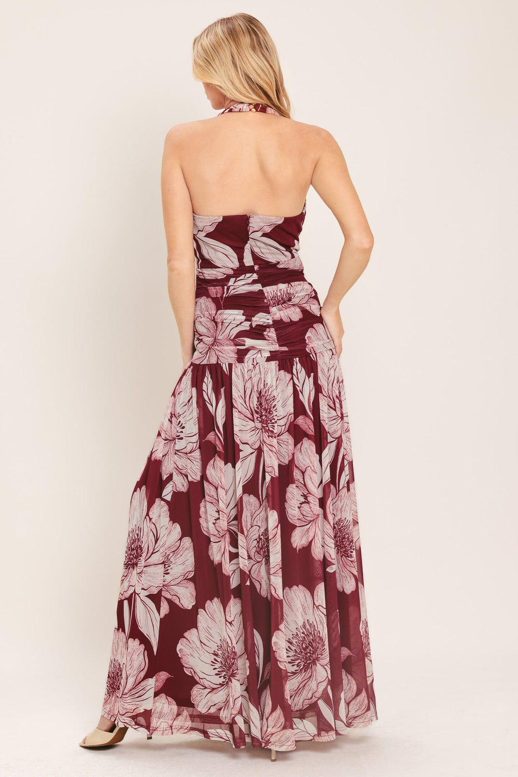 ROSEWOOD ROMANCE POWER MESH MAXI DRESS