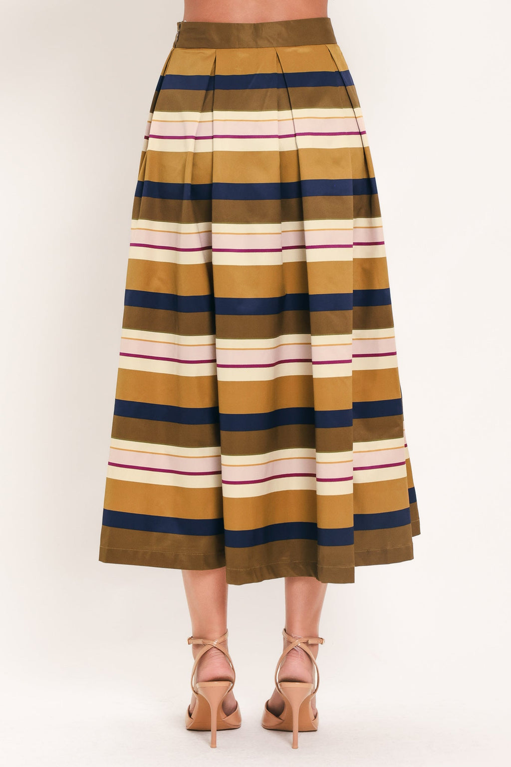 SAFFRON STRIPE WHISPER WOVEN FULL MIDI SKIRT