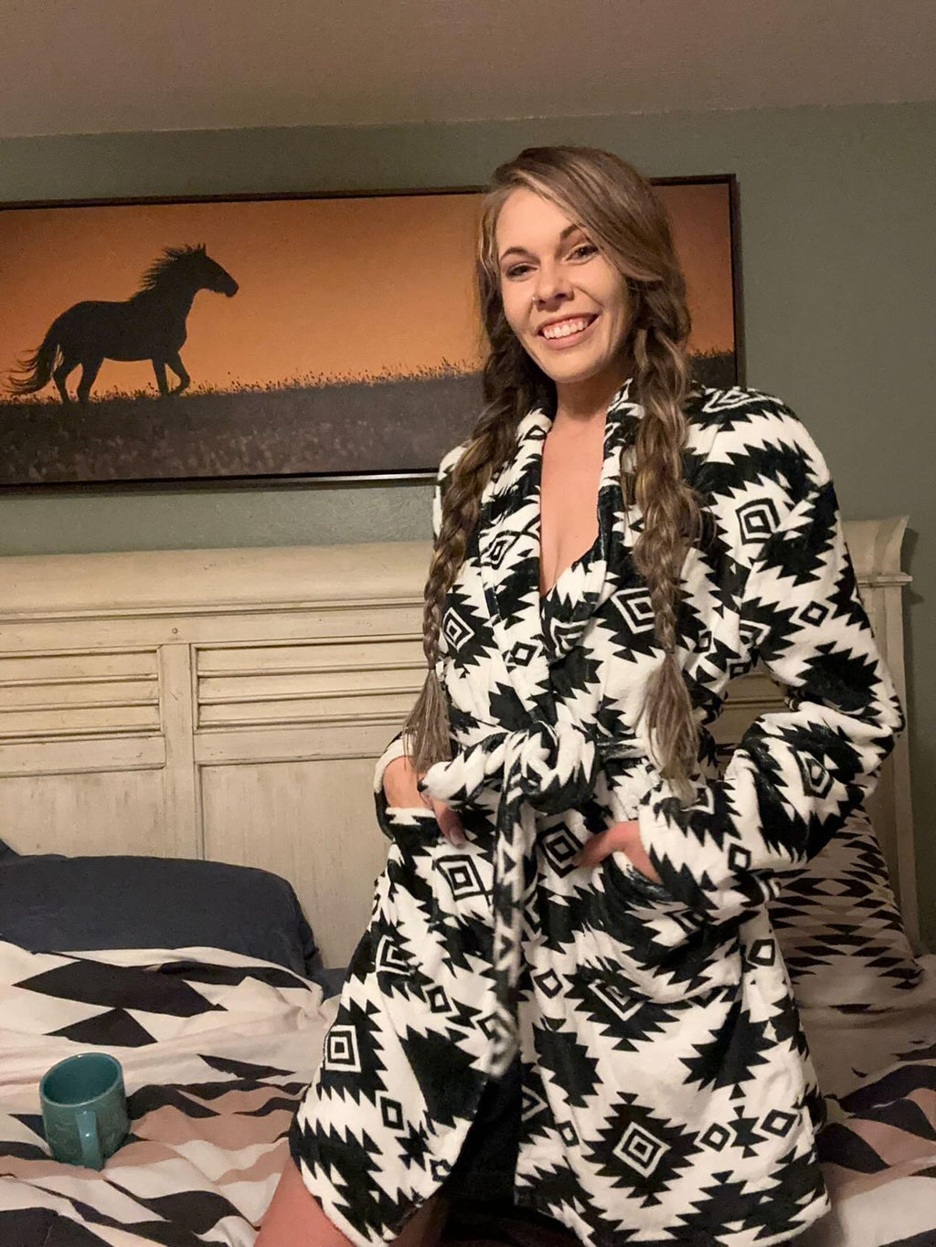 Baha Ranch Black Aztec Women's Western Bath Robe