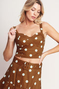 BROWN SUGAR DOT WOVEN BUSTIER TOP