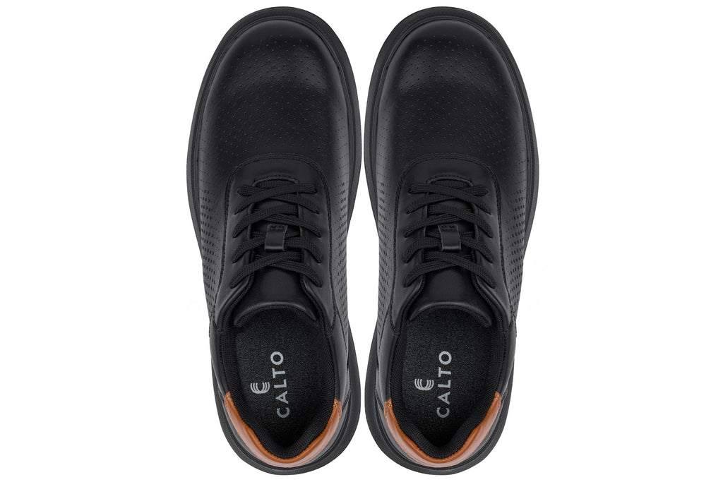 CALTO - J1580  - 2.6 Inches Taller (Black/Black Sole) - Lightweight Casual Walkers