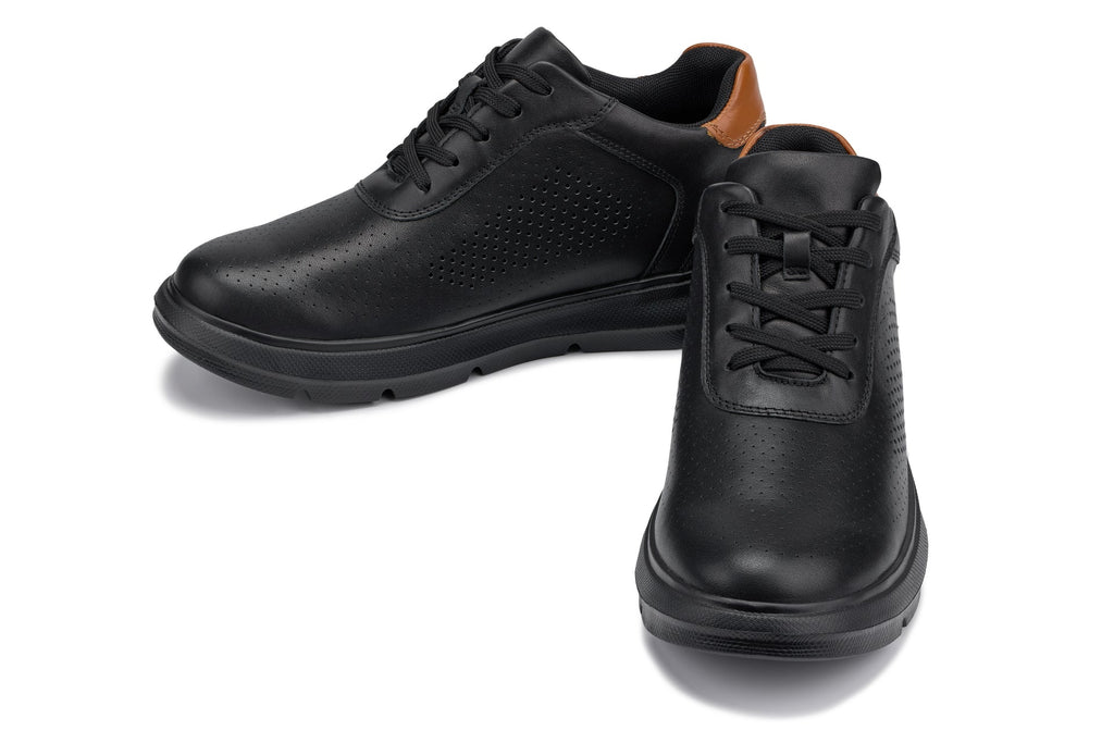 CALTO - J1580  - 2.6 Inches Taller (Black/Black Sole) - Lightweight Casual Walkers