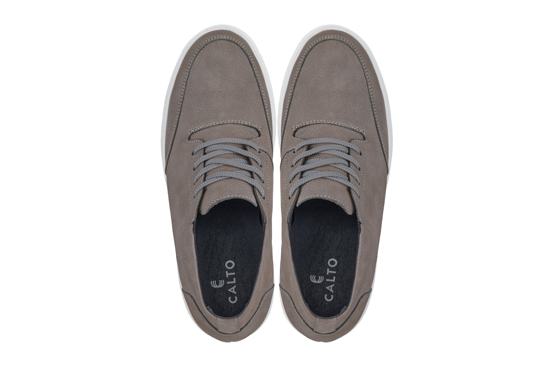 CALTO - J1771  - 3.2 Inches Taller (Grey) - Casual Chunky Sole Boots – Soft Pebble Grain Nubuck Leather