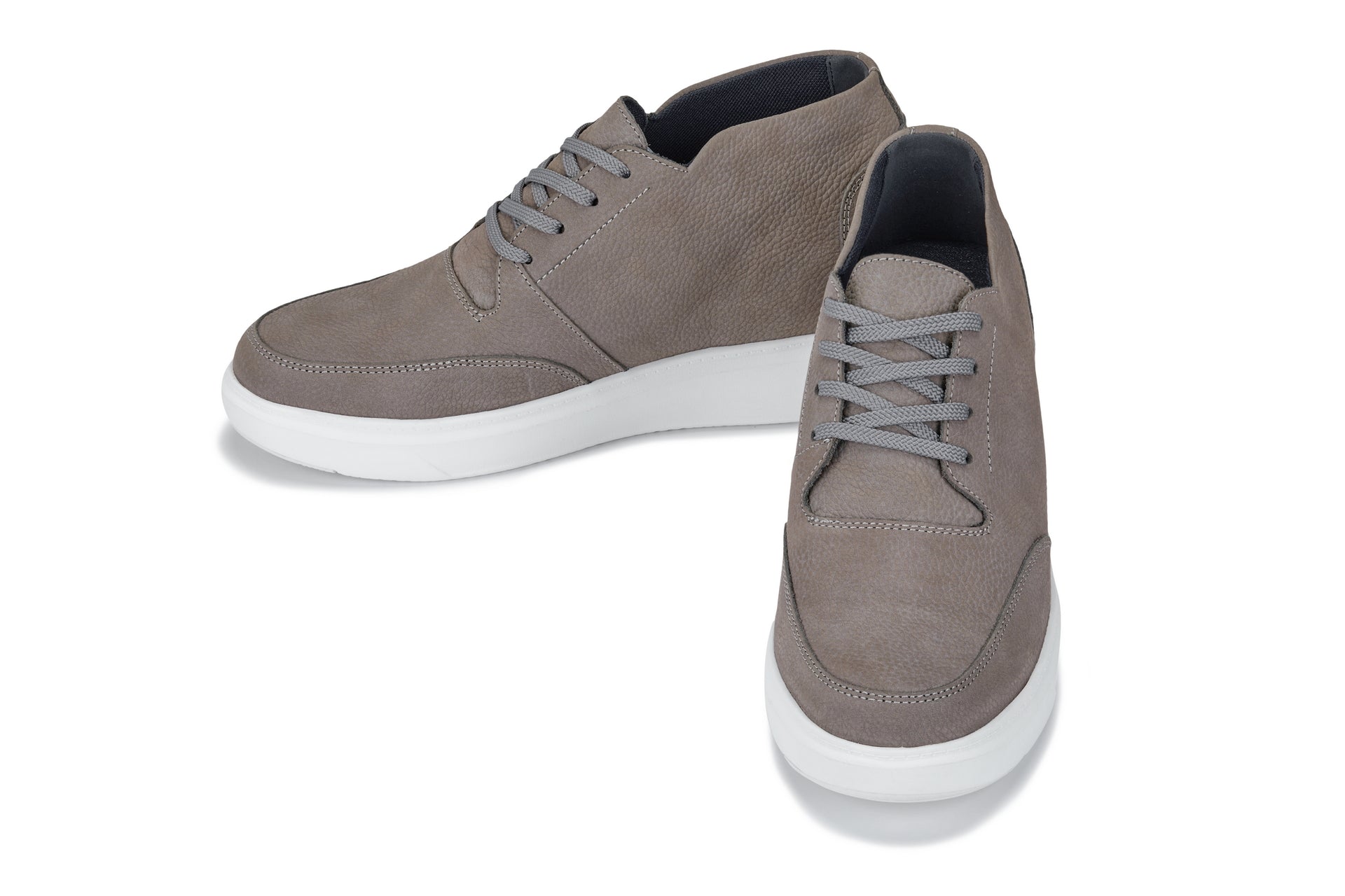 CALTO - J1771  - 3.2 Inches Taller (Grey) - Casual Chunky Sole Boots – Soft Pebble Grain Nubuck Leather