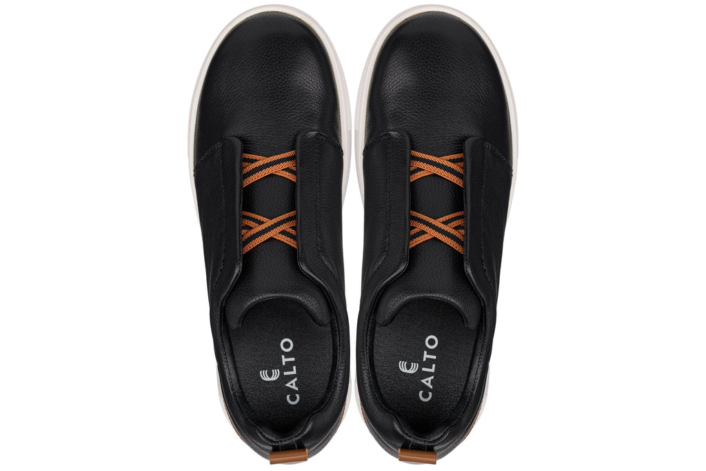 CALTO - J1932  - 2.6 Inches Taller (Black/White Sole) - Slip-On Snoafers