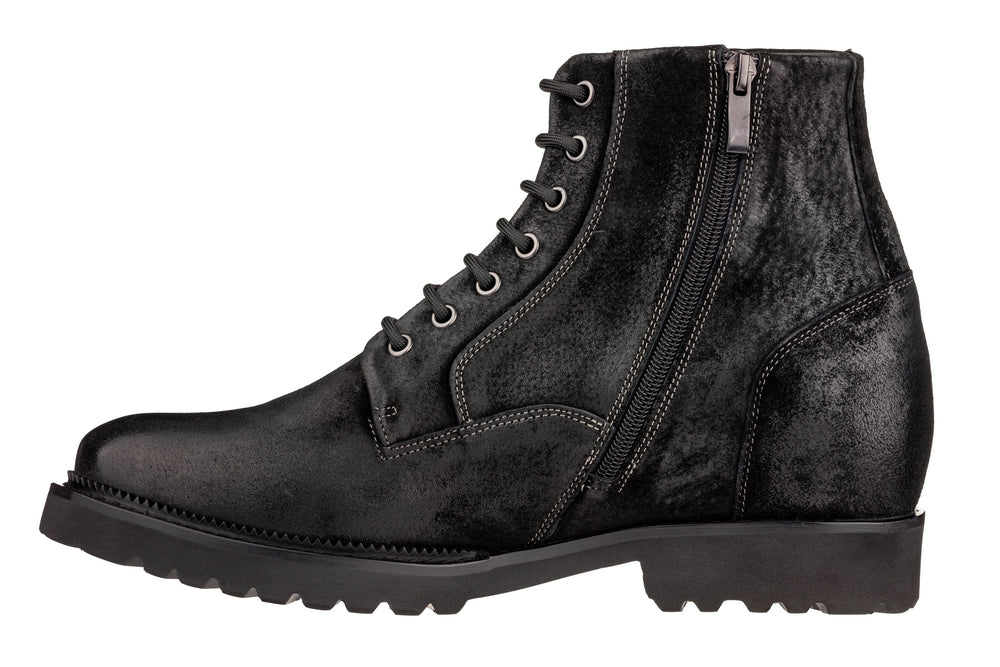 CALTO - K24401 - 3 Inches Taller (Nubuck Black) - Casual Zipper Boots