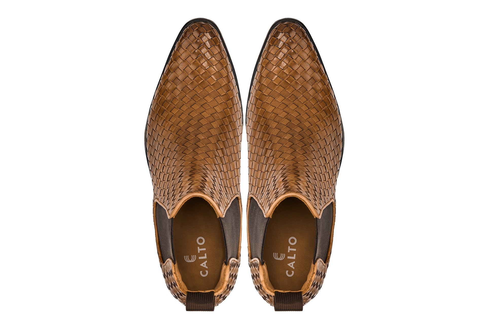 CALTO - K30522 - 3.3 Inches Taller (Brown) - Woven Chelsea High-Top Slip-On Ankle Boots