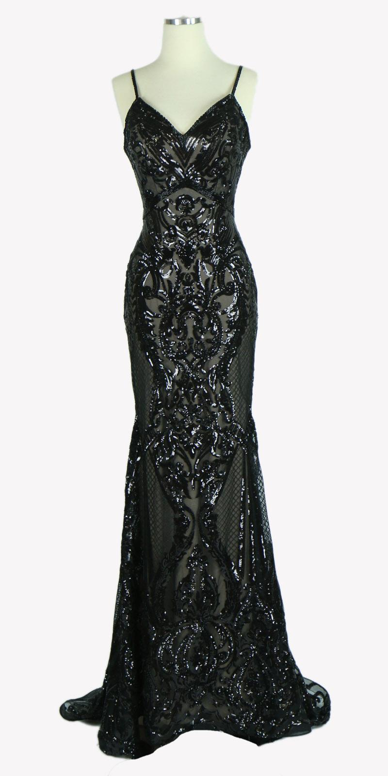 CLEARANCE - Aspeed L1982 Long Sequins Navy Blue Evening Gown V-Neck (Size XS)