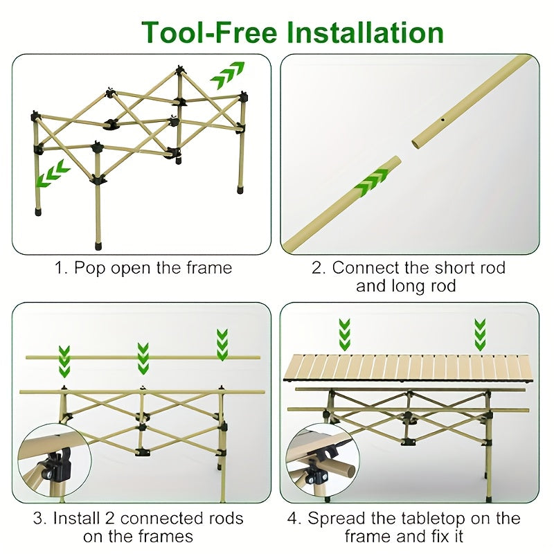 Portable Folding Camping Table for 4-6 People Adjustable Height Picnic BBQ Table