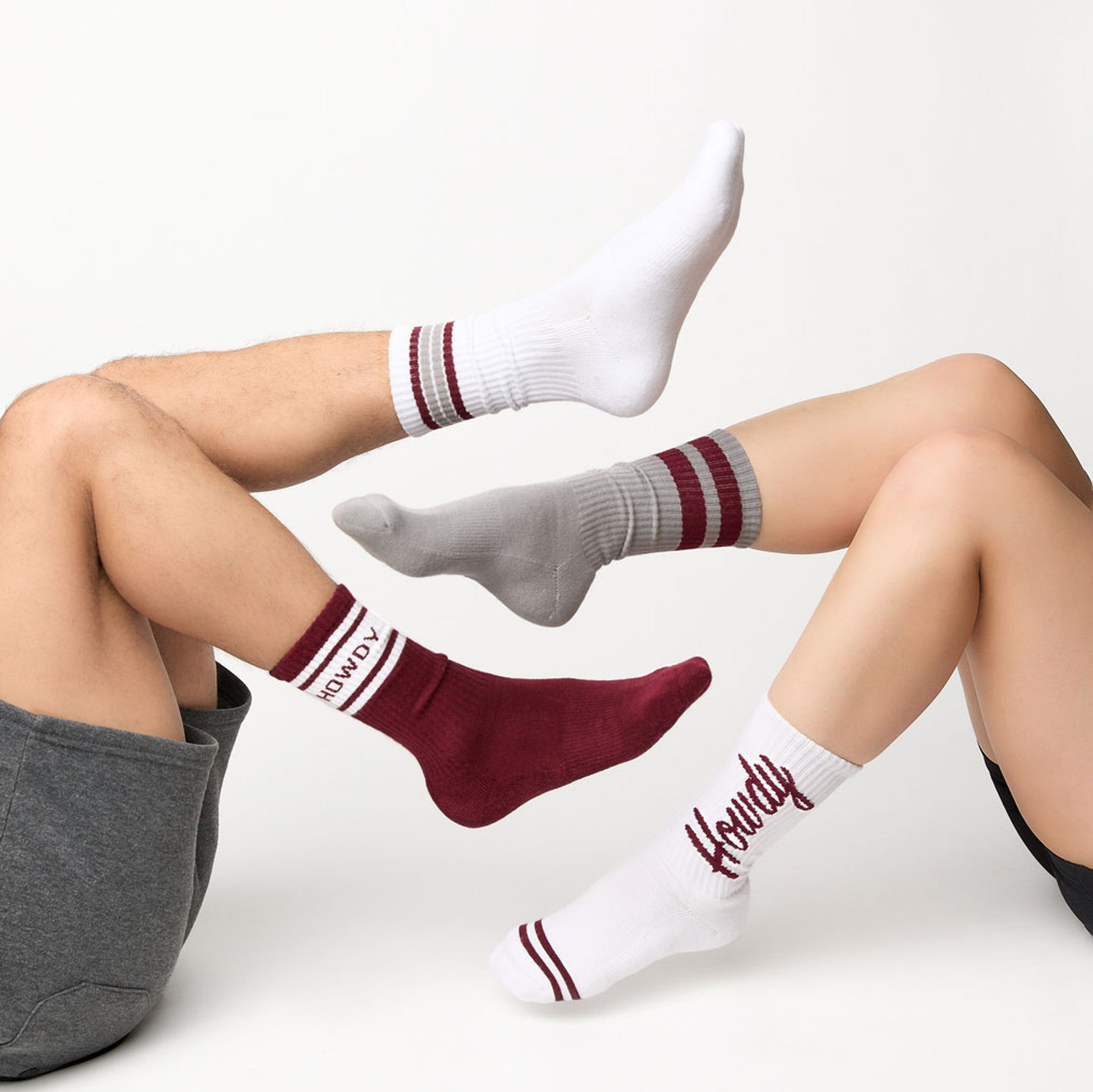 Gray Maroon Retro Stripe Casual Crew Socks