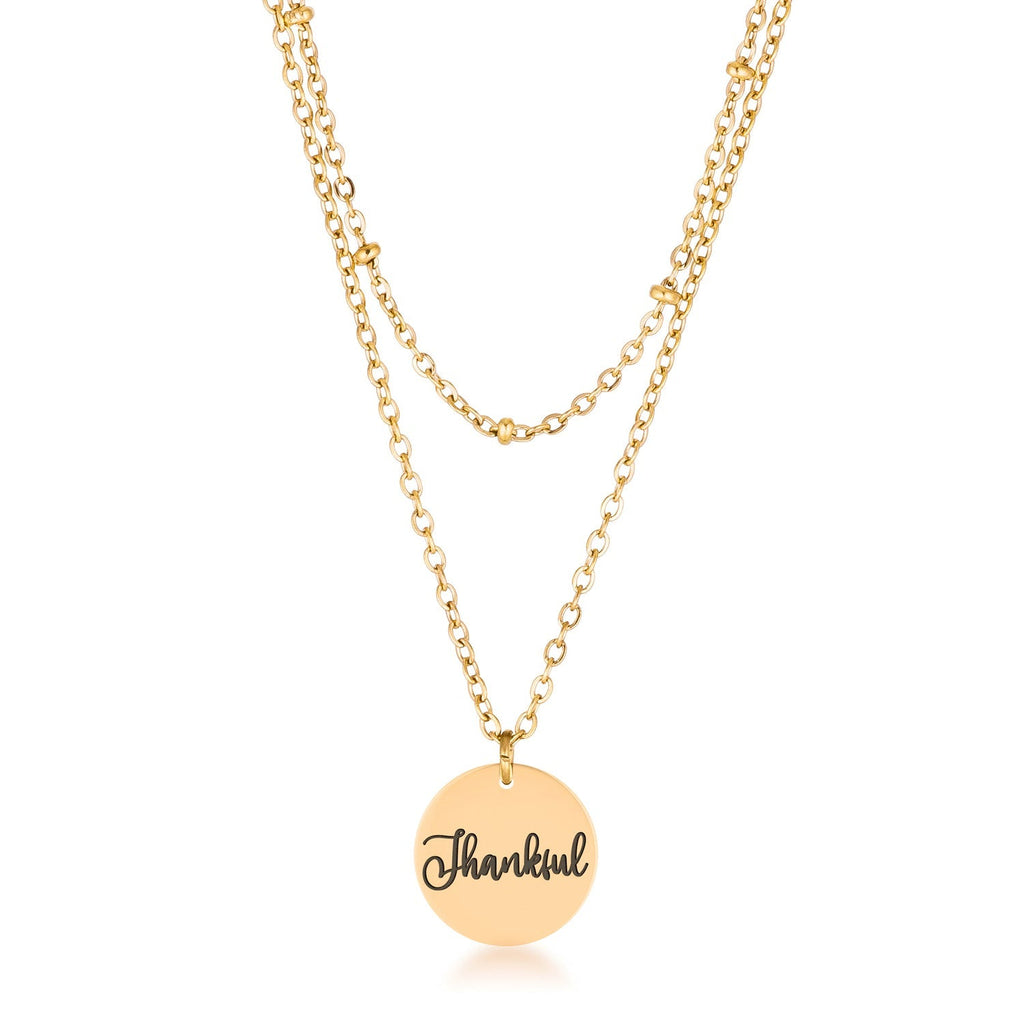Avera Delicate Gold Plated Necklace Thankful Pendant
