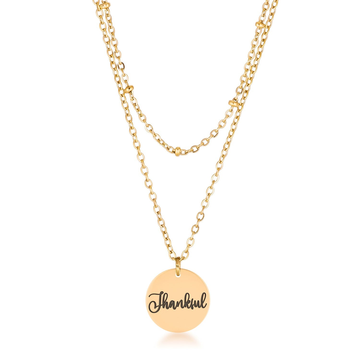 Avera Delicate Gold Plated Necklace Thankful Pendant