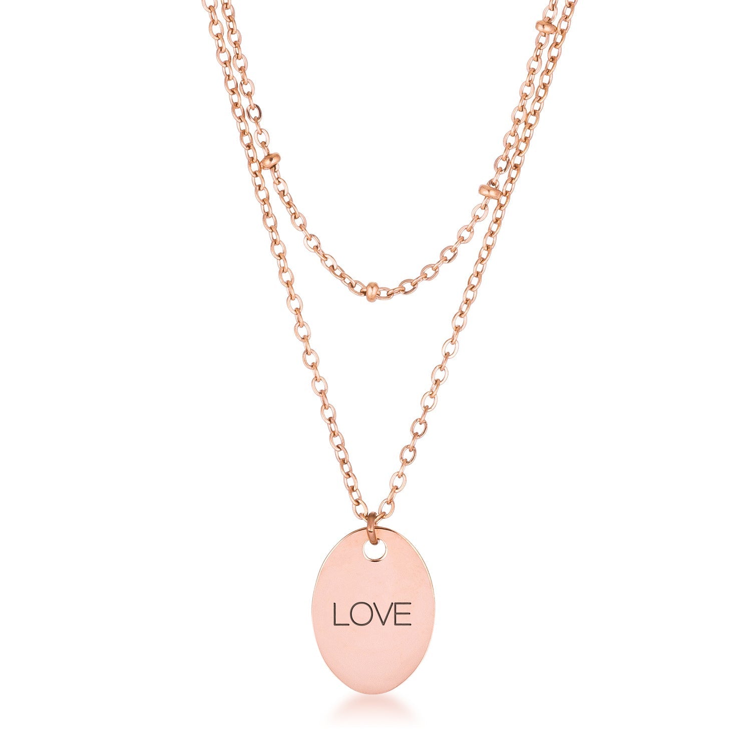 Avera Double Chain Love Necklace In Rose Gold