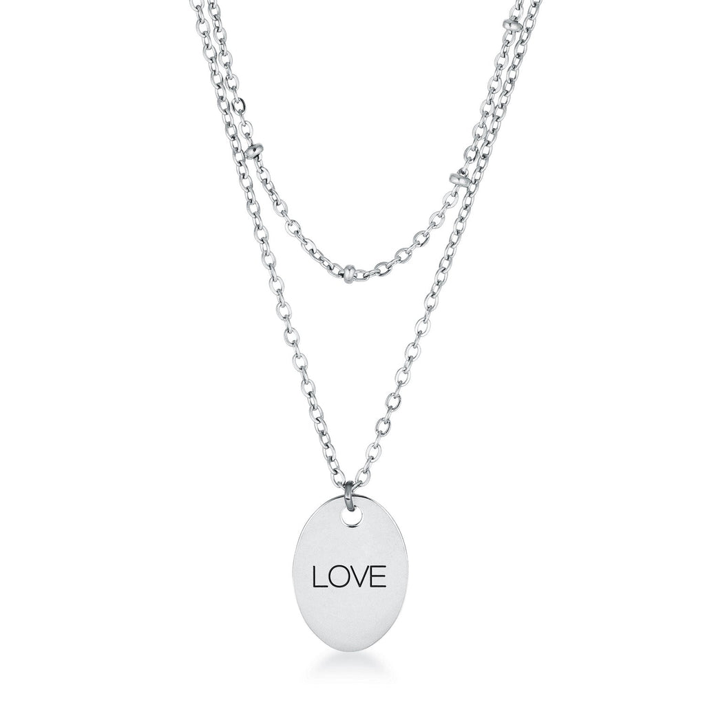 Avera Double Chain Love Necklace In Polished Silver