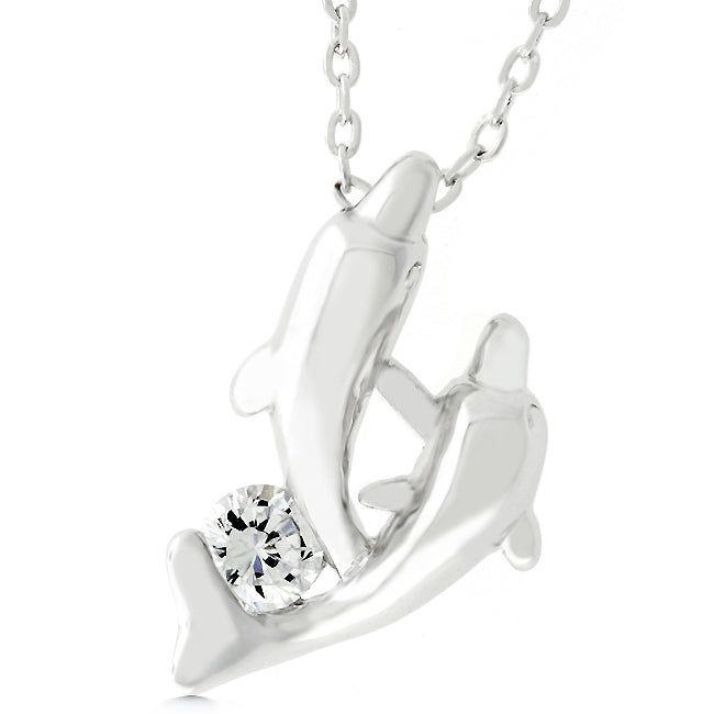 Avera Sterling Silver Dual Dolphin Pendant Necklace