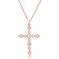 Avera Dainty Art Deco Plated CZ Cross Pendant - Pink Stone