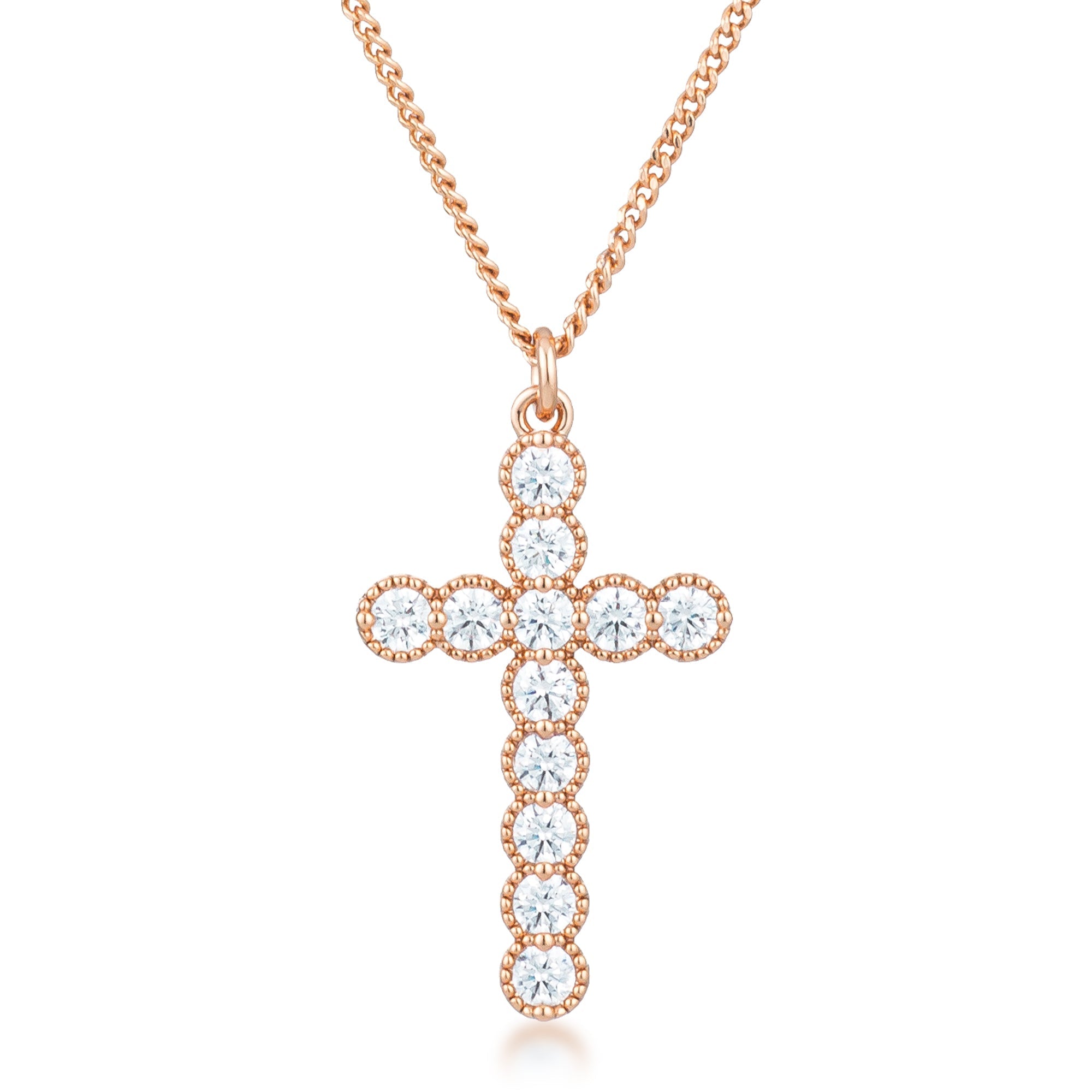 Avera Micro Beaded Plated CZ Cross Pendant Necklace