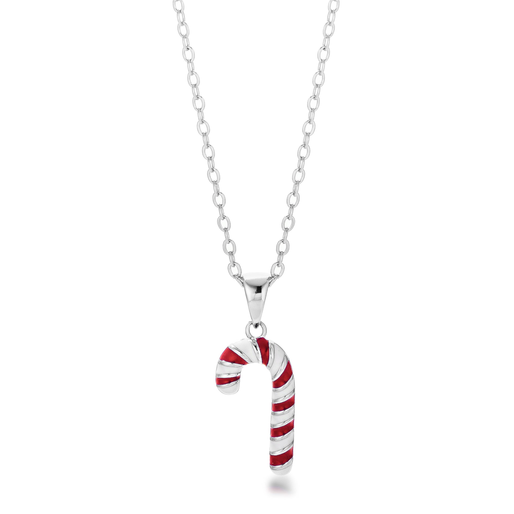 Avera Enamel Candy Cane Necklace In Gold Tone
