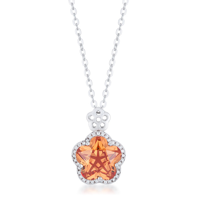 Avera Floral Cut Cubic Zirconia Pendant Necklace in Orange
