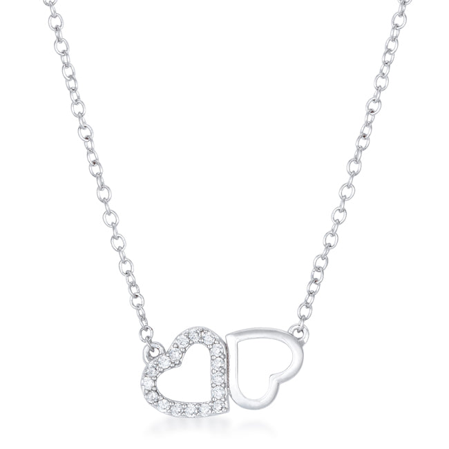 Avera Sweet and Romantic Melded CZ Hearts Necklace in Silver